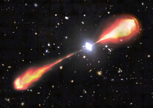 Descubren un chorro de radio de 200,000 años luz en el universo temprano